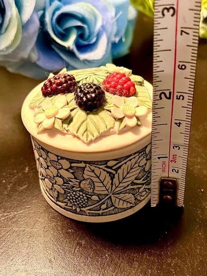 Berry Floral Relief Ceramic Trinket Box 2.5 Inch