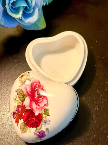 Floral Heart-Shaped Ceramic Trinket Box 2 Inch