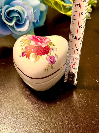 Floral Heart-Shaped Ceramic Trinket Box 2 Inch