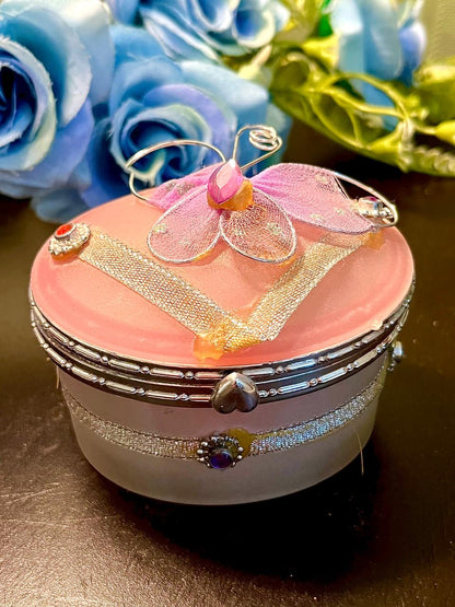 Pink Butterfly Mirrored Trinket Box 3 Inch