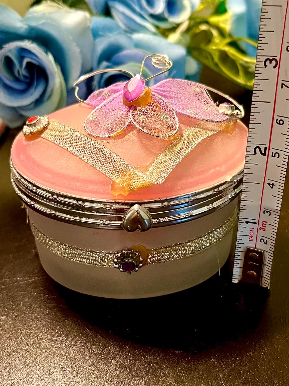 Pink Butterfly Mirrored Trinket Box 3 Inch