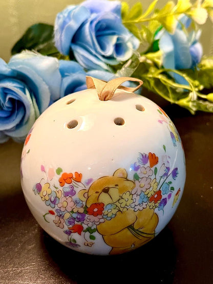 Teddy Bear Floral Ceramic Pomander 3.5 Inch
