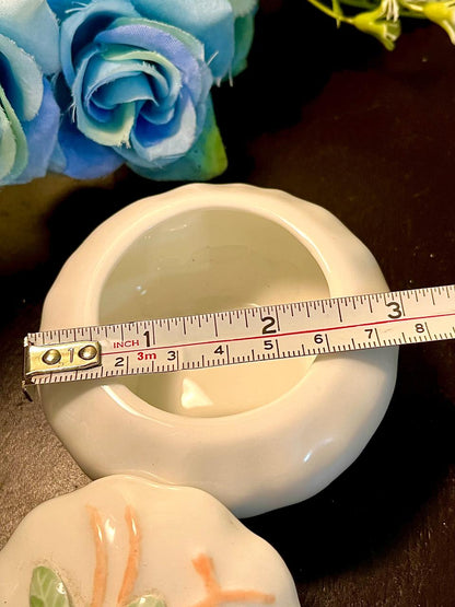 Peach Floral Ceramic Trinket Box 3.25 Inch