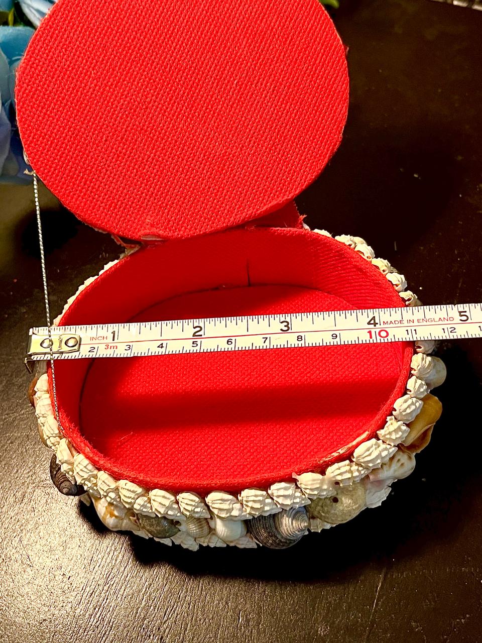 Shell-Covered Decorative Trinket Box Red Lining 4.5 Inch