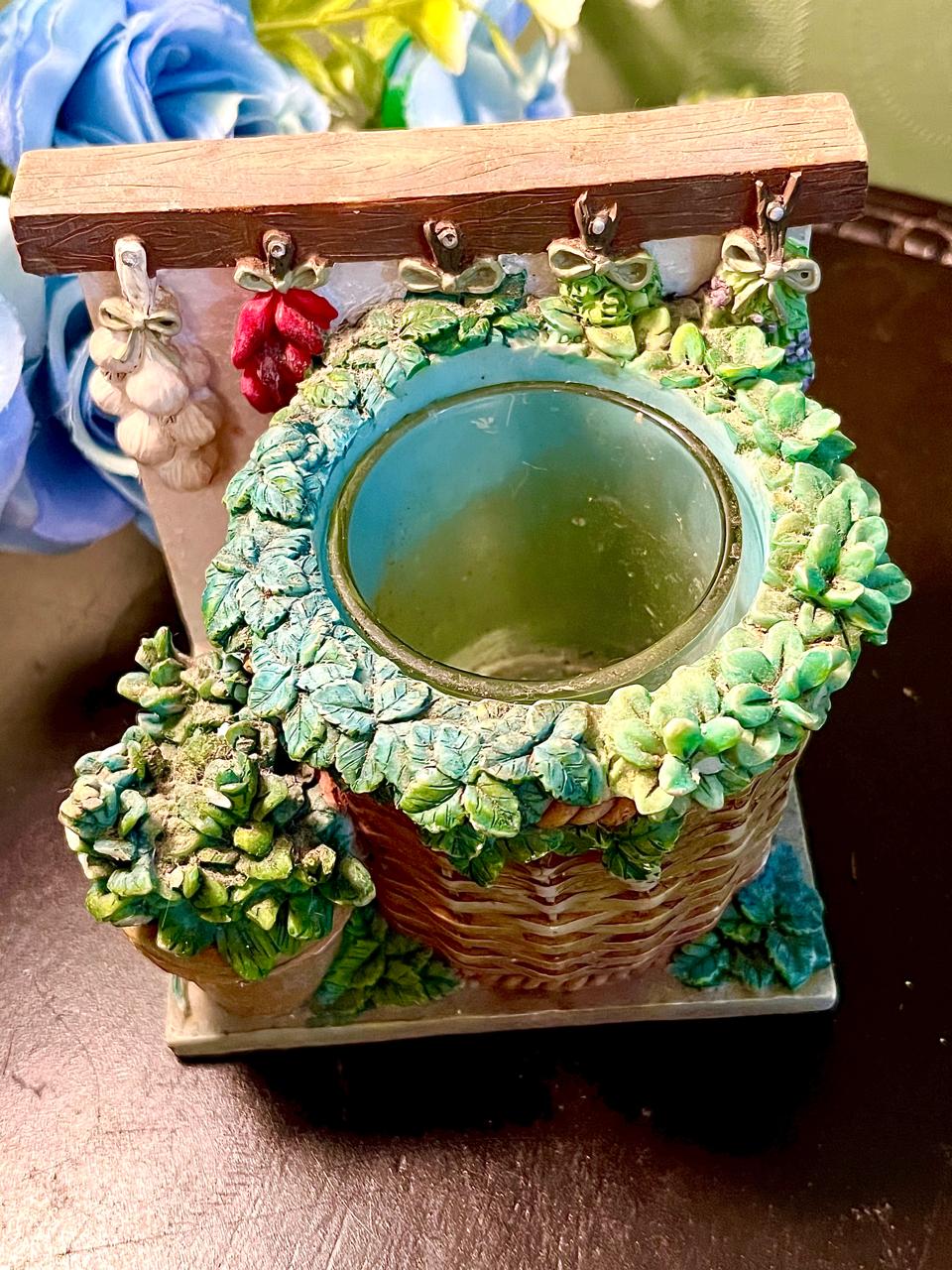 Garden Basket Candle Holder with Crystal Insert 4.5 Inch