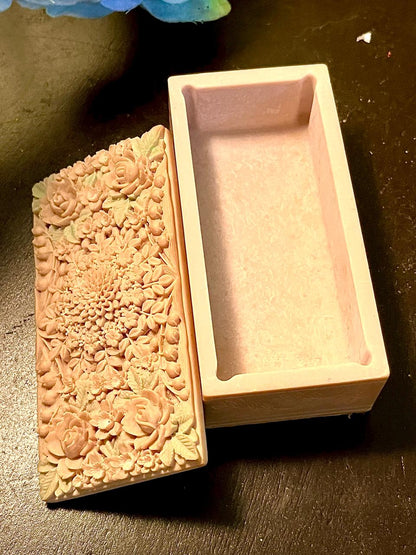 Pink Raised Floral Rectangular Trinket Box 4 Inch