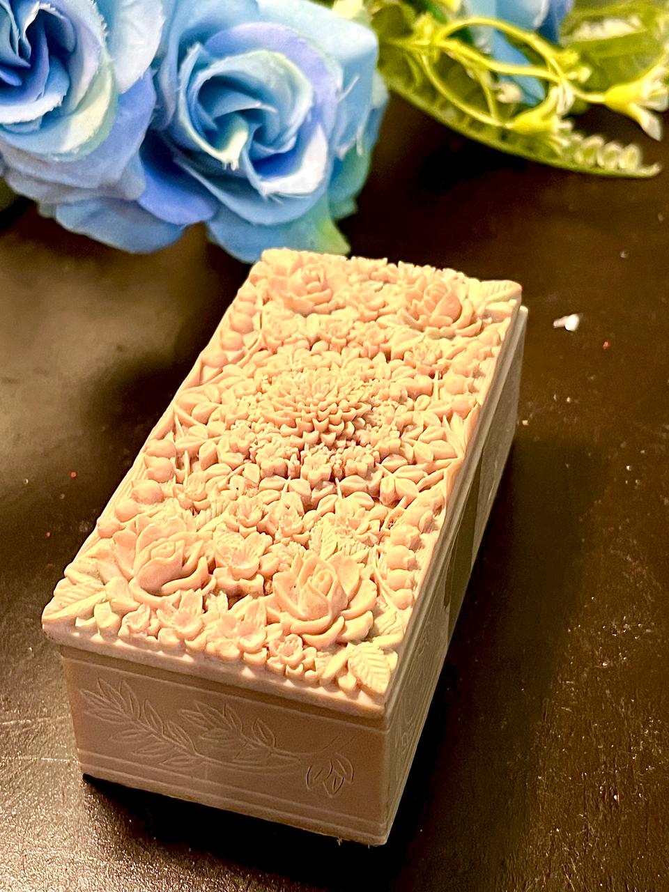 Pink Raised Floral Rectangular Trinket Box 4 Inch
