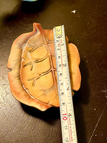 Brown Leaf-Shaped Ceramic Trinket Dish 4 Inch