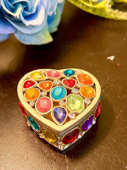 Multicolour Crystal Heart Trinket Box 2.25 Inch