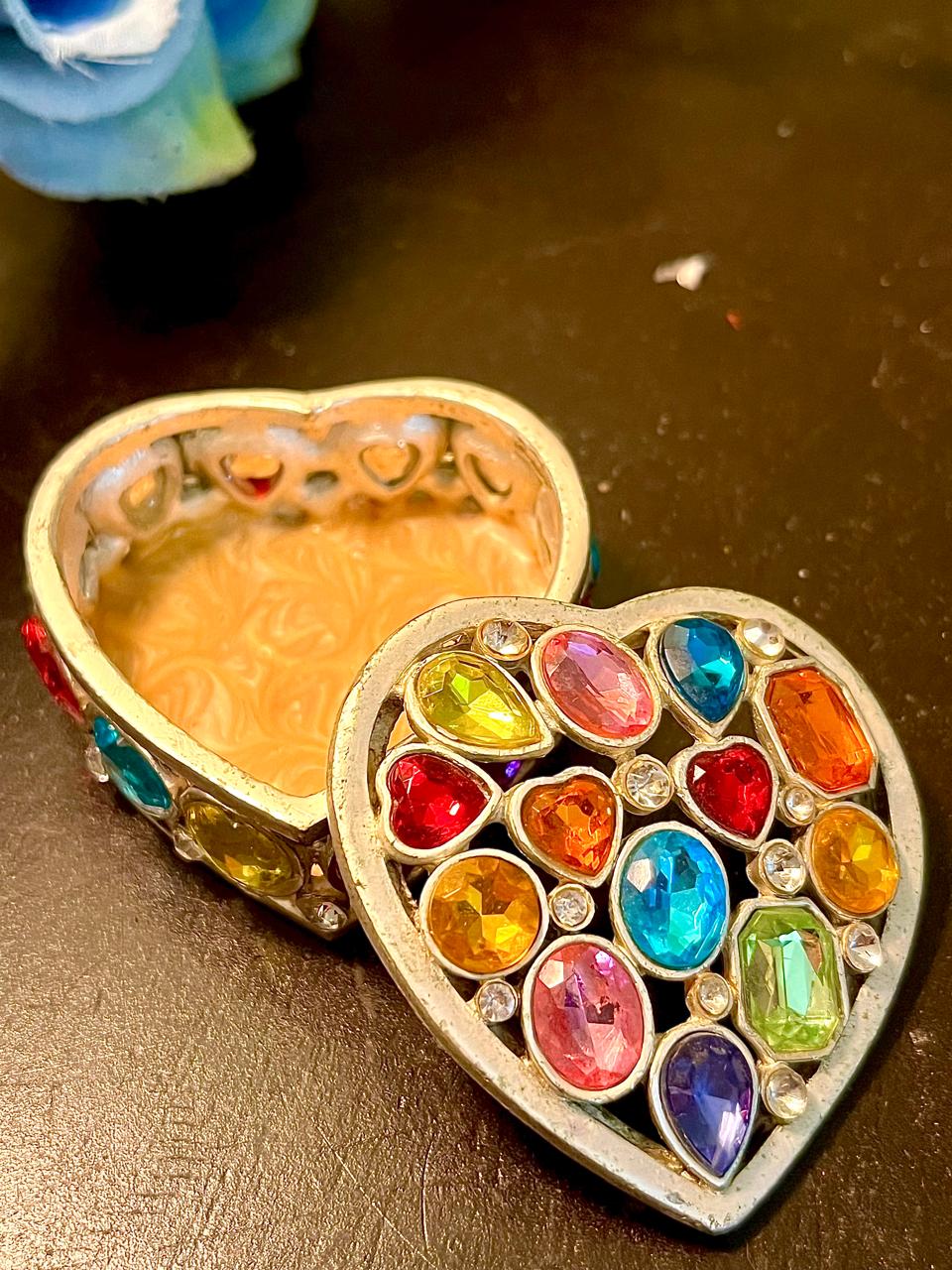 Multicolour Crystal Heart Trinket Box 2.25 Inch
