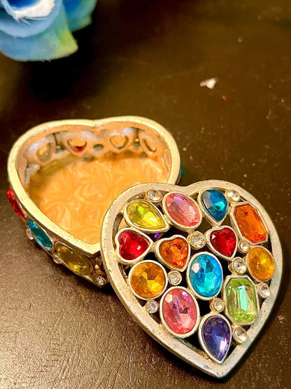 Multicolour Crystal Heart Trinket Box 2.25 Inch