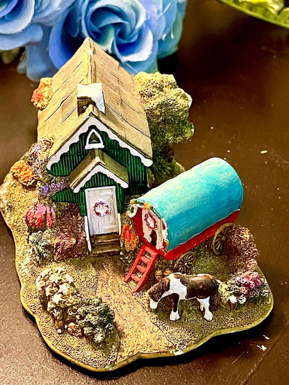 Green Cottage Caravan and Pony Miniature Figurine 4 Inch