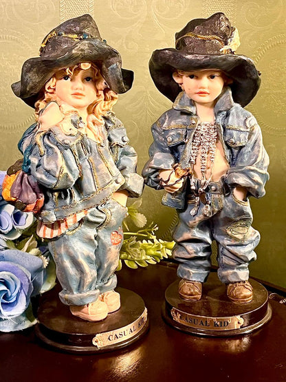 Casual Kid Western Child Figurines Set of 2, 7.5 Inch