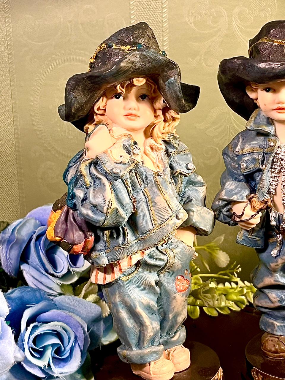 Casual Kid Western Child Figurines Set of 2, 7.5 Inch