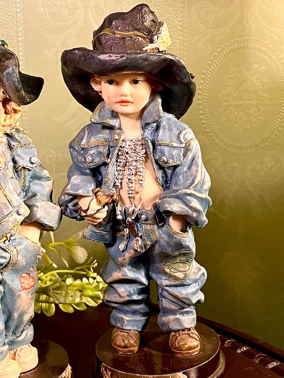Casual Kid Western Child Figurines Set of 2, 7.5 Inch