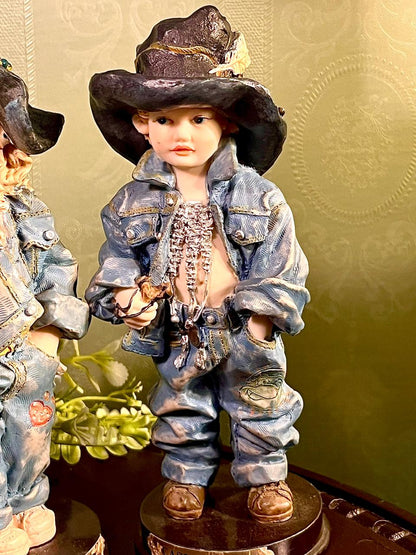 Casual Kid Western Child Figurines Set of 2, 7.5 Inch