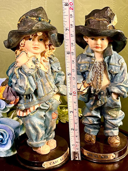 Casual Kid Western Child Figurines Set of 2, 7.5 Inch