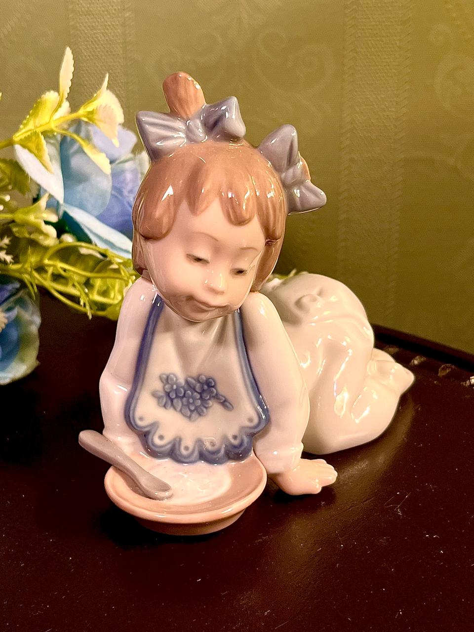 Girl with Spoon Figurine Blue Dress 4 Inch