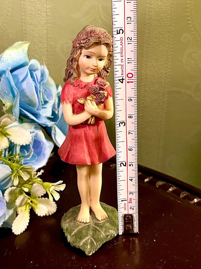 Girl Holding Roses Figurine Red Dress 5 Inch