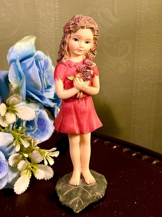 Girl Holding Roses Figurine Red Dress 5 Inch