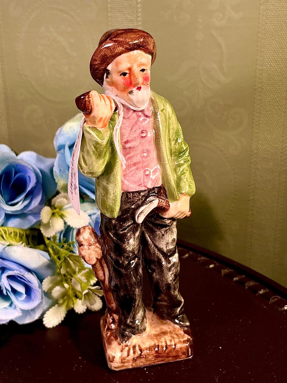 Old Man with Pipe Figurine Green Jacket 6.5 Inch