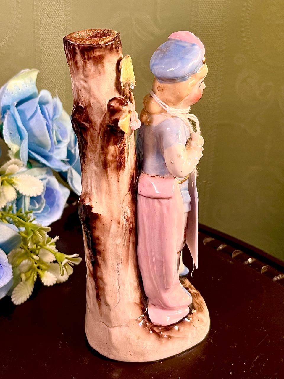 Pastel Figure by Tree Decorative Figurine 6.5 Inch