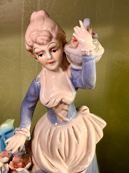 Victorian Lady with Flower Basket Porcelain Figurine 10 Inch