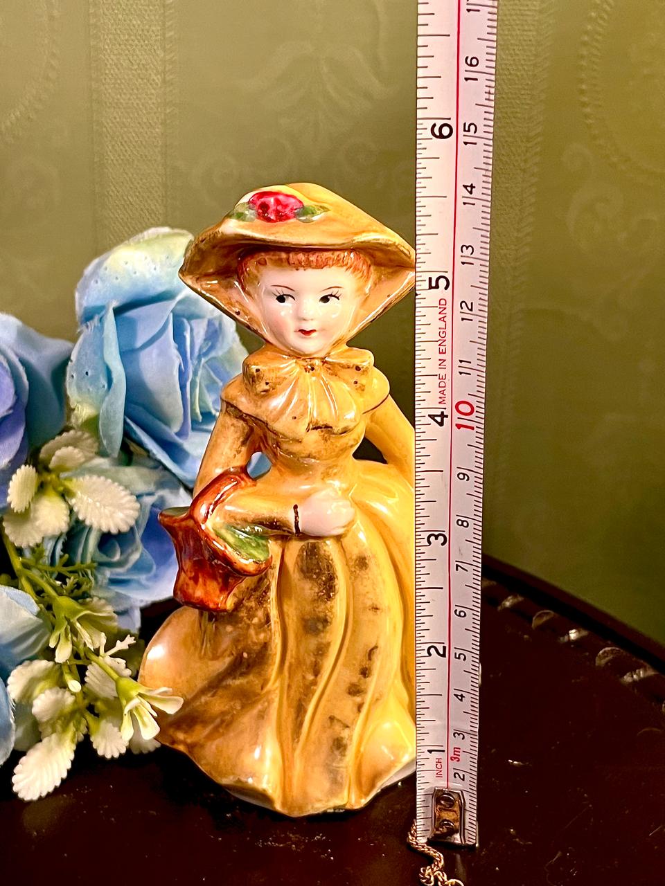 Lady Figurine in Yellow Dress with Hat 6 Inch