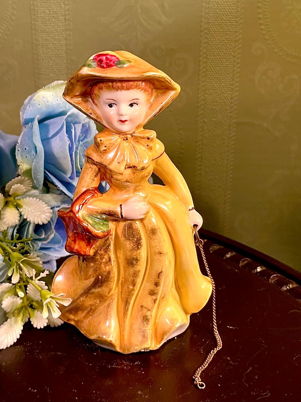 Lady Figurine in Yellow Dress with Hat 6 Inch