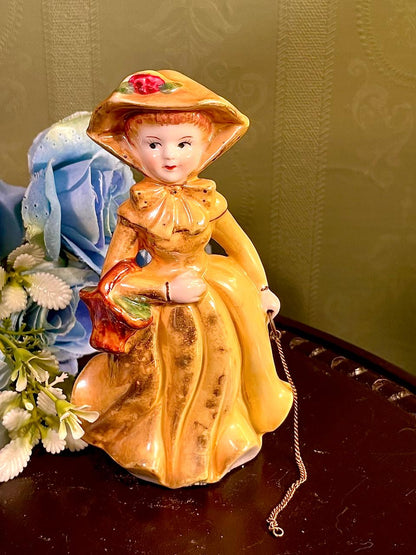 Lady Figurine in Yellow Dress with Hat 6 Inch