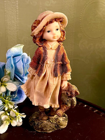 Girl Figurine with Teddy Bear 6 Inch Decorative Statue