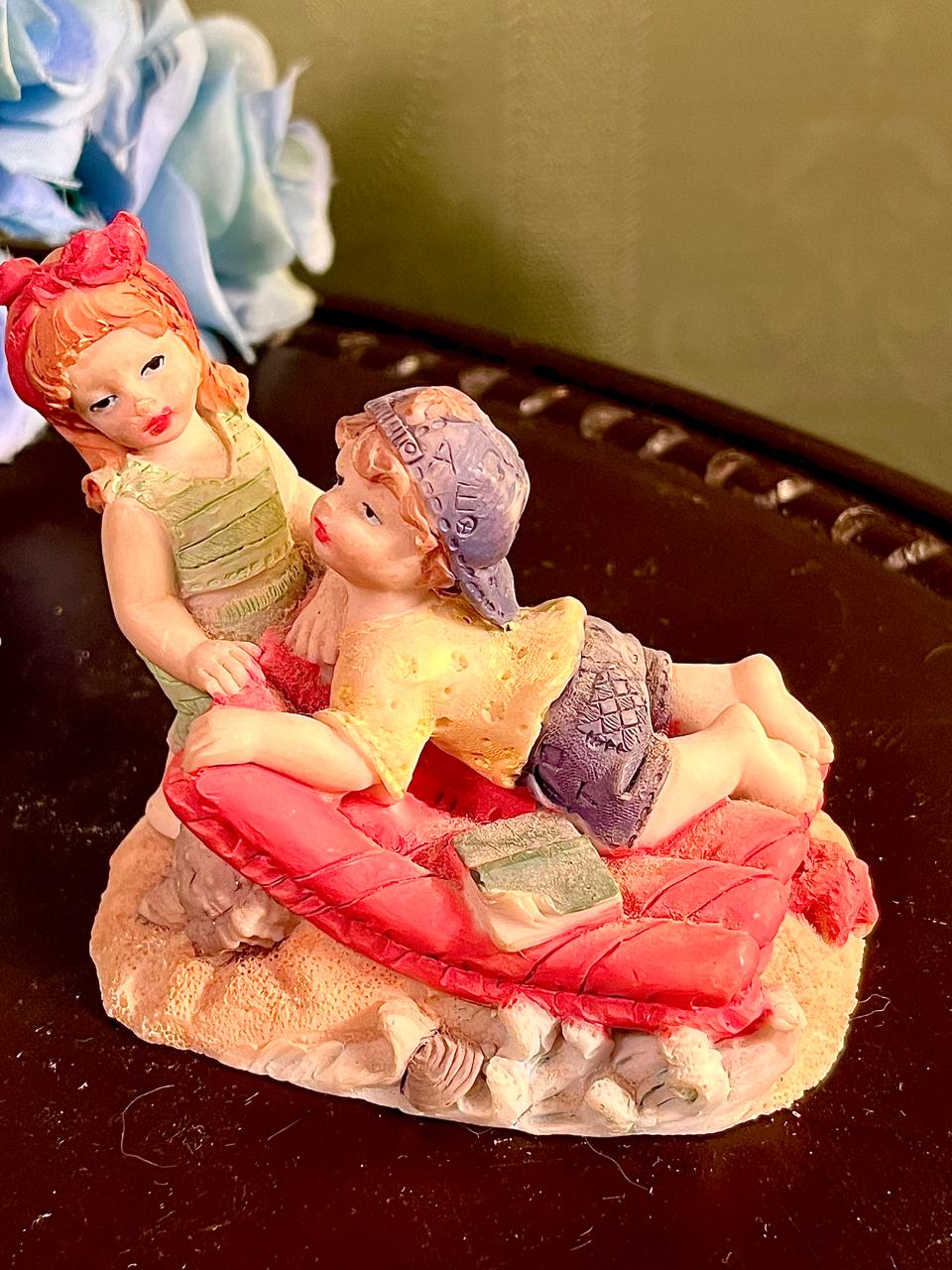 Children Reading on Red Cushion Figurine 3 Inch