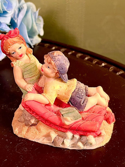 Children Reading on Red Cushion Figurine 3 Inch
