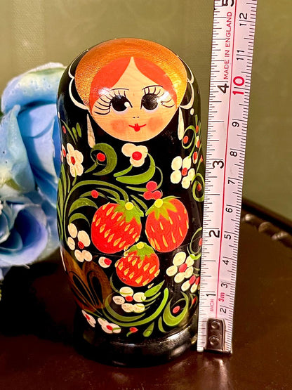 Black Floral Strawberry Nesting Doll 4.5 Inch