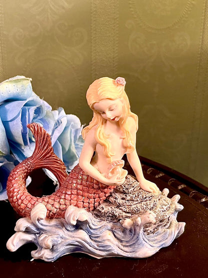 Mermaid with Baby Figurine Pink Tail 5 Inch