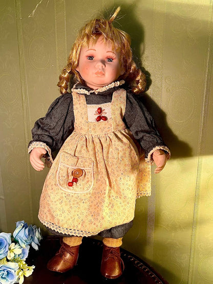 Blonde Decorative Girl Doll with Cream Apron, 20 Inches