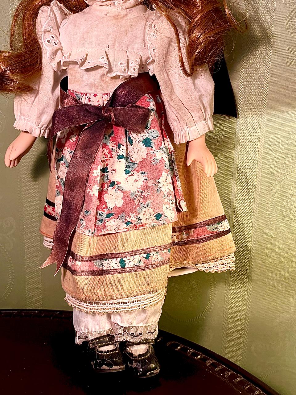 Brunette Decorative Girl Doll in Floral Dress, 16 Inches