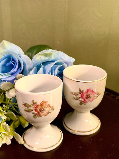 Floral Egg Cups Set of 2 White Porcelain