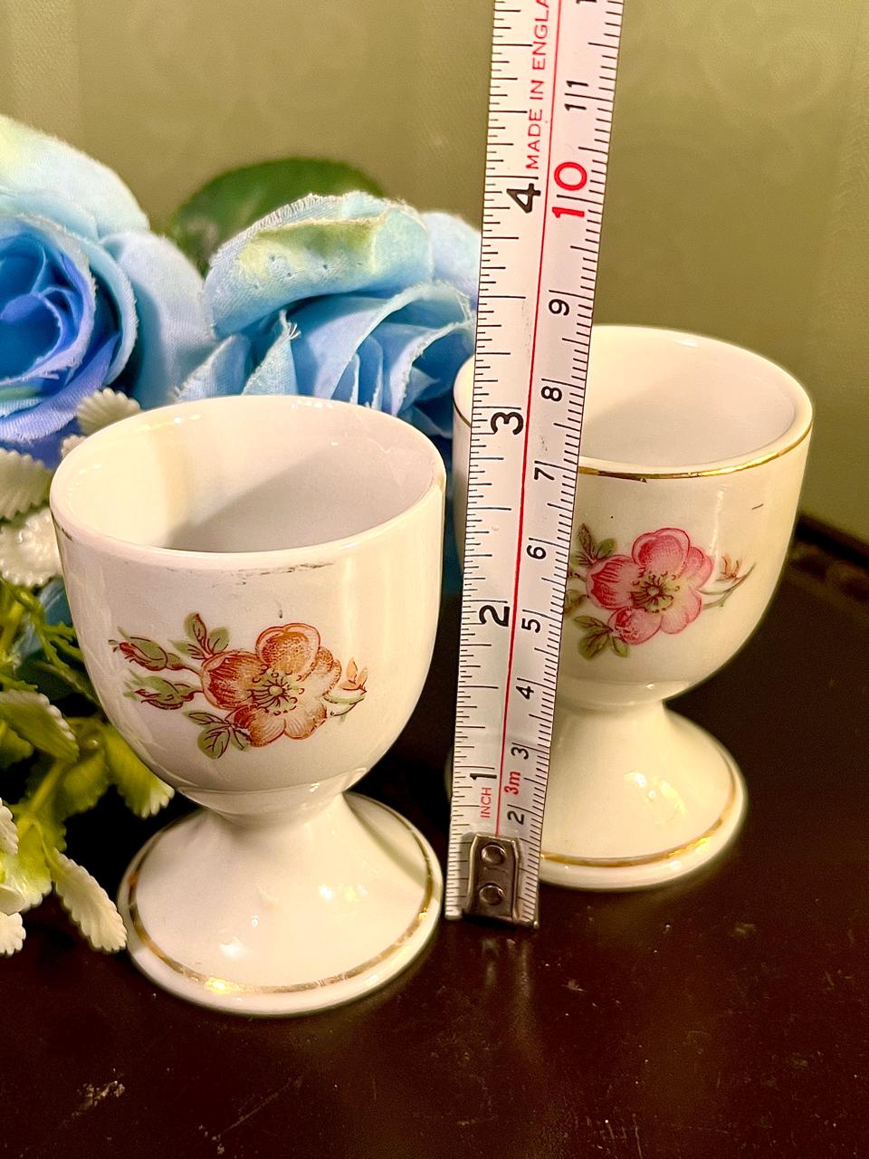 Floral Egg Cups Set of 2 White Porcelain
