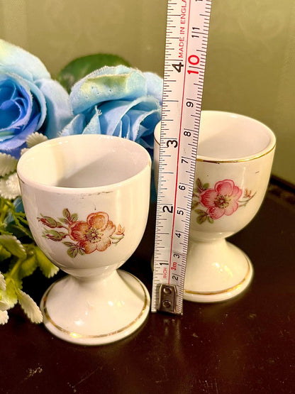 Floral Egg Cups Set of 2 White Porcelain