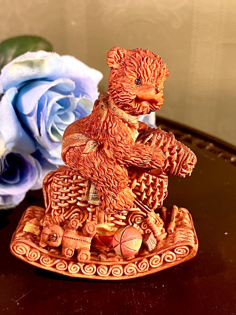 Brown Teddy Bear Toy Basket Figurine, Approx. 4.5 Inches