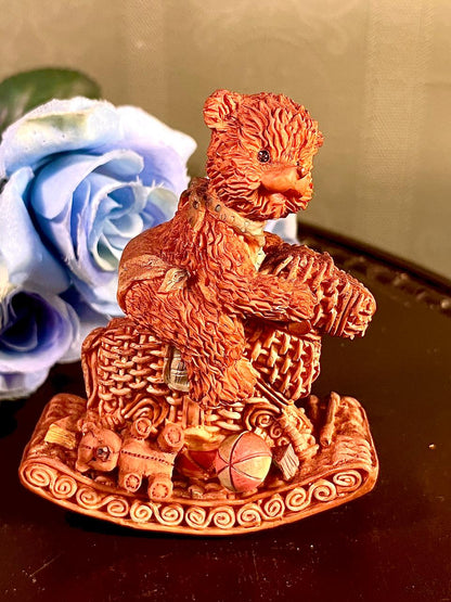 Brown Teddy Bear Toy Basket Figurine, Approx. 4.5 Inches
