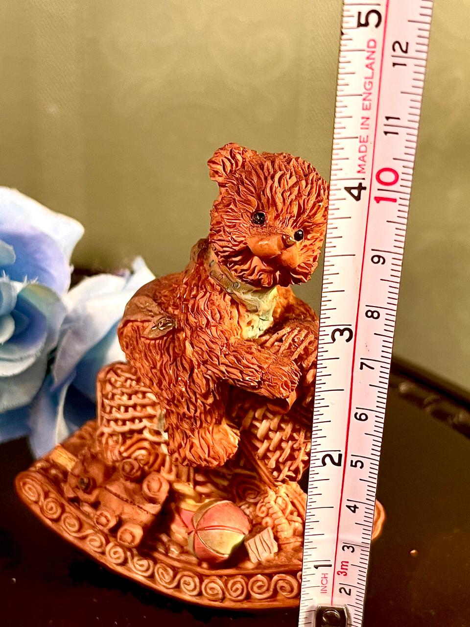 Brown Teddy Bear Toy Basket Figurine, Approx. 4.5 Inches