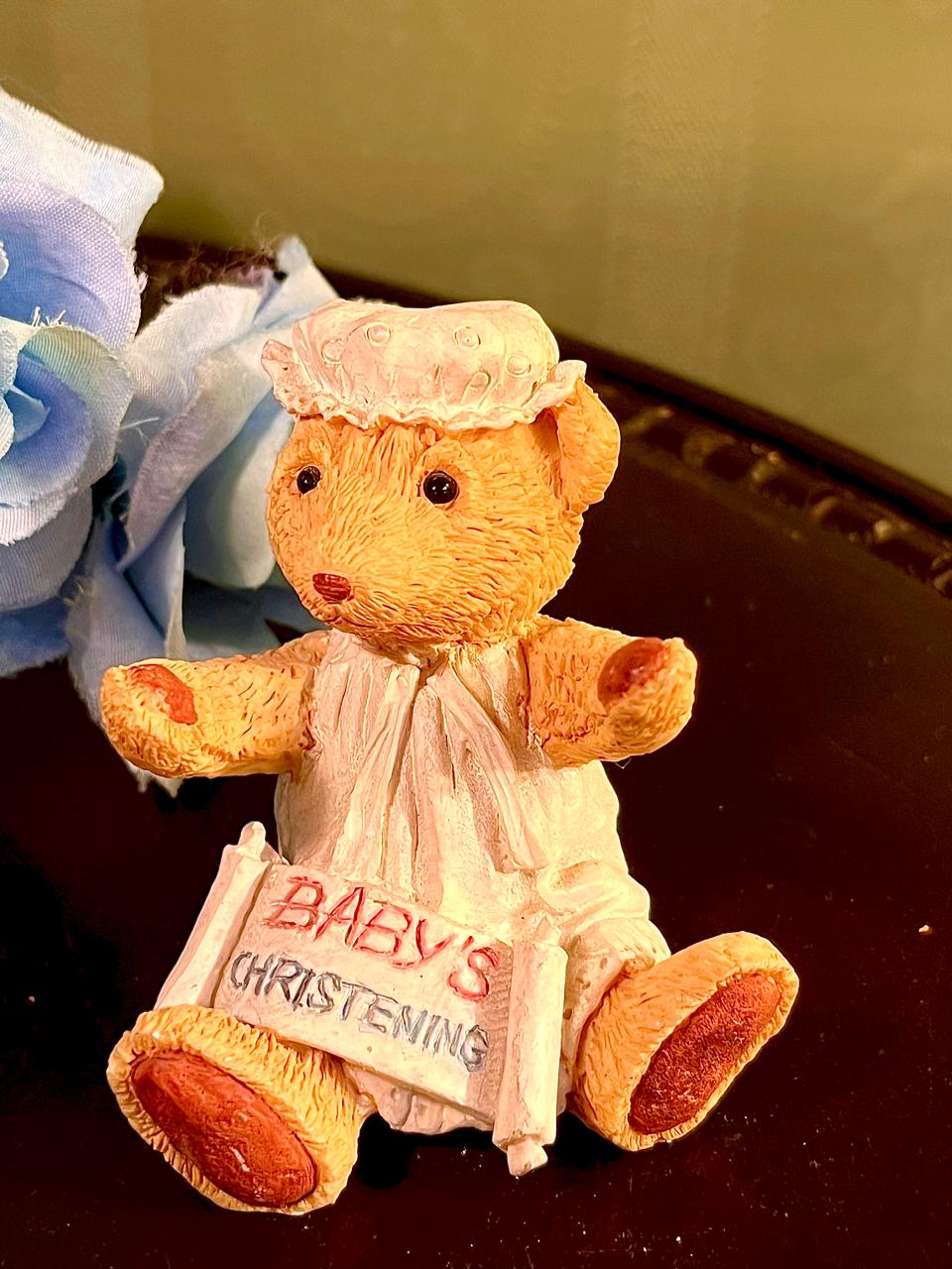 Baby’s Christening Teddy Bear Figurine, Approx. 3 Inches