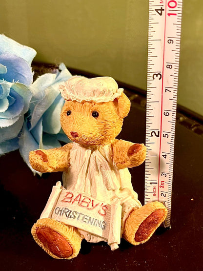 Baby’s Christening Teddy Bear Figurine, Approx. 3 Inches