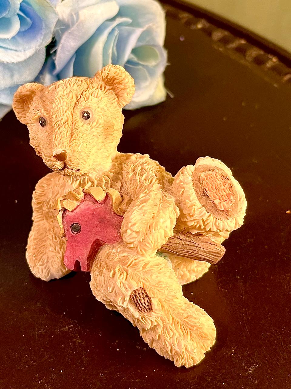Teddy Bear with Toy Horse Figurine, Approx. 3 Inches