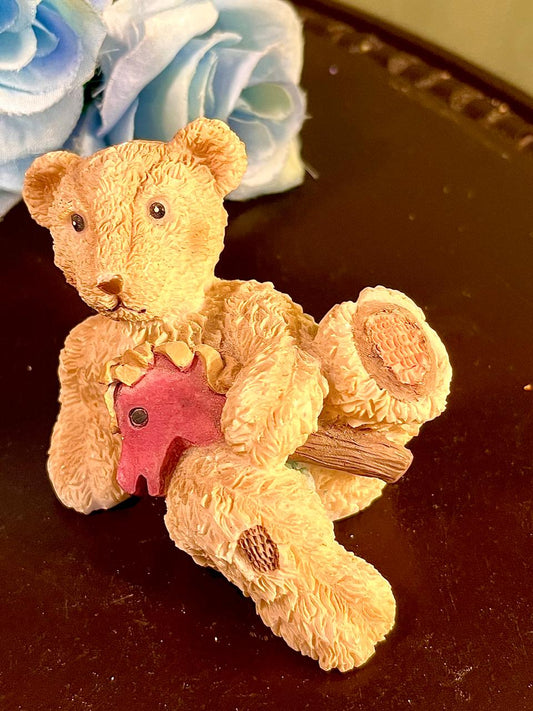 Teddy Bear with Toy Horse Figurine, Approx. 3 Inches