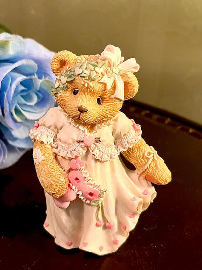 Floral Bride Teddy Bear Figurine, Approx. 3.5 Inches
