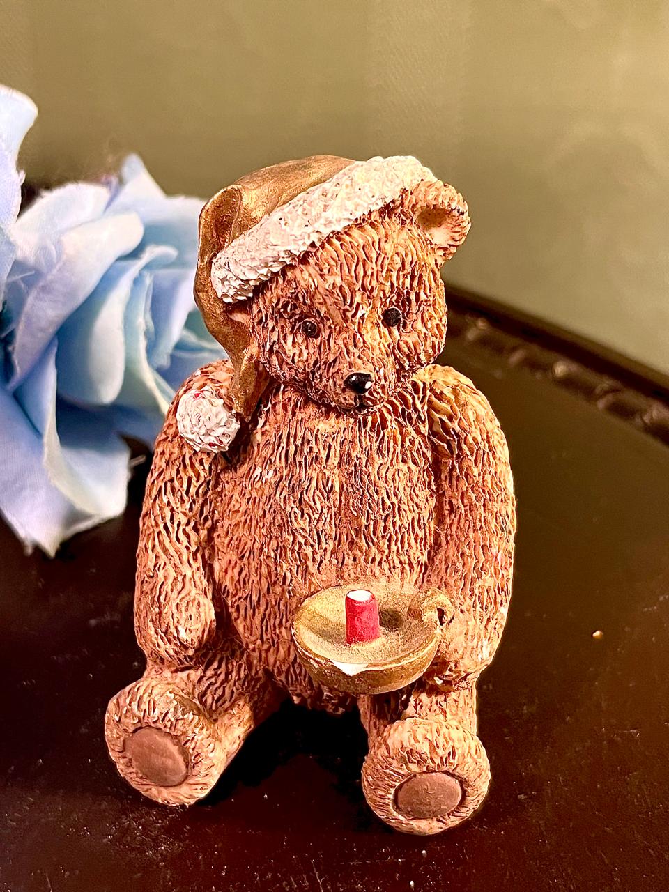 Teddy Bear with Candle Holder Figurine, Approx. 3 Inches