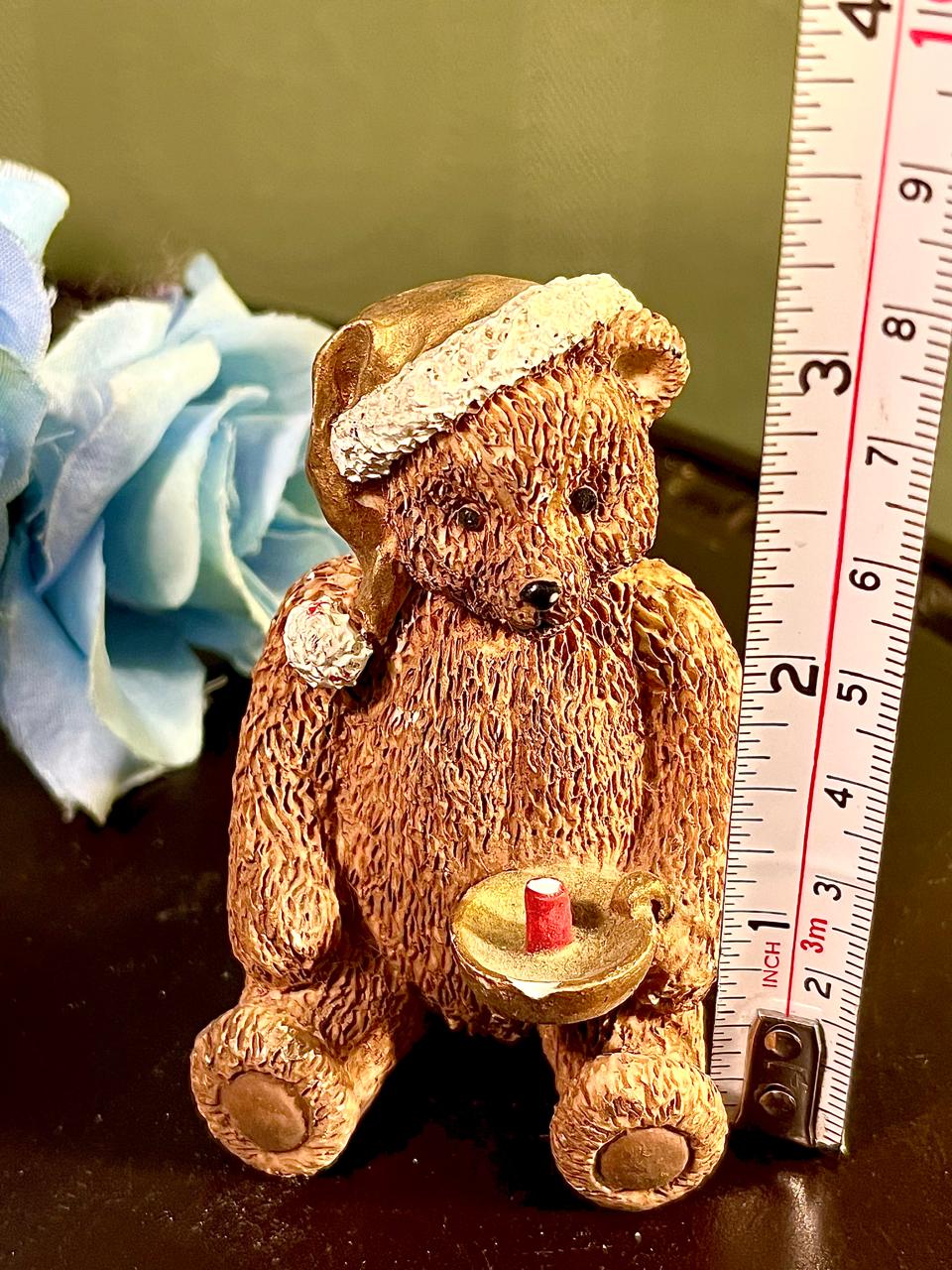 Teddy Bear with Candle Holder Figurine, Approx. 3 Inches